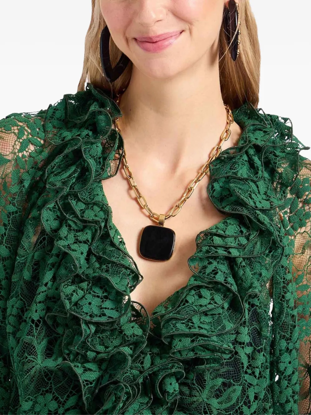 La Doublej Lace-embellishment Midi Dress In Green