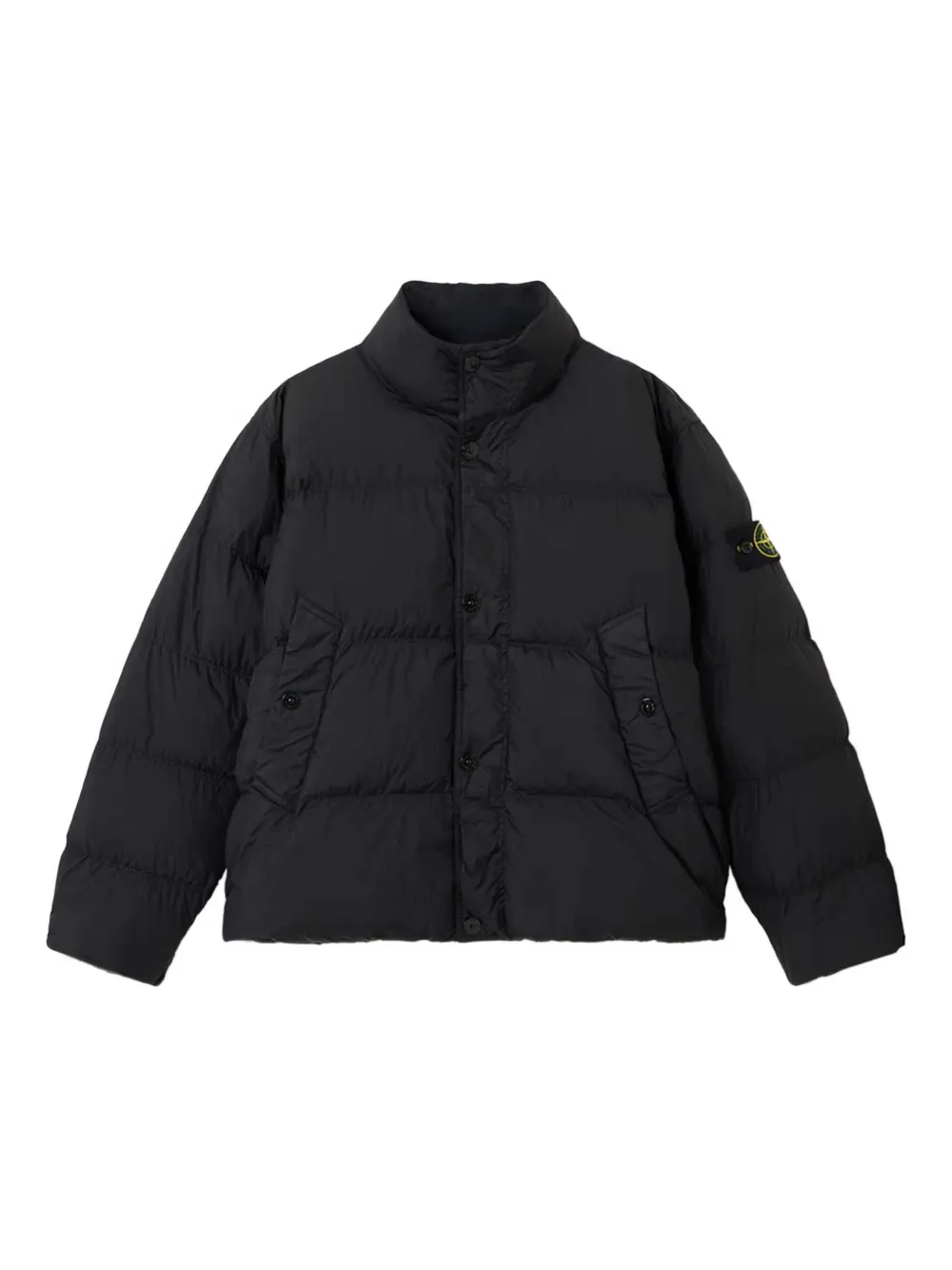 Stone Island quilted logo-patch jacket Zwart