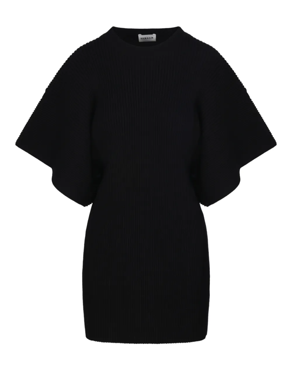 P.A.R.O.S.H. Geribbelde mini-jurk met flared mouwen Zwart
