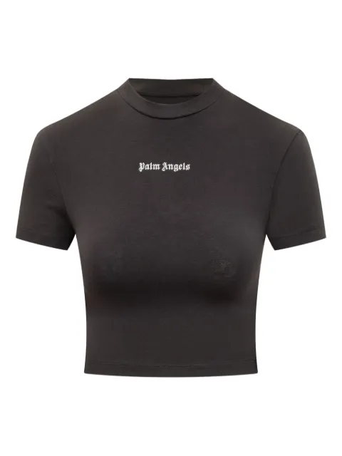 Palm Angels logo-embroidered cropped T-shirt