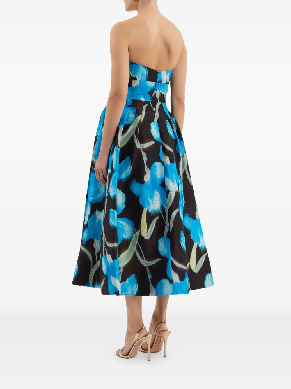 Rebecca Vallance floral-print strapless dress Blauw