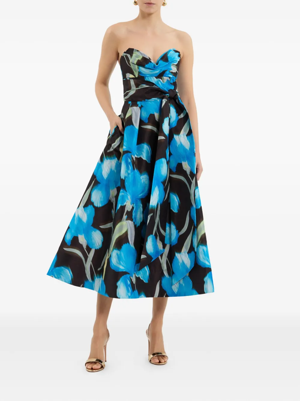 Rebecca Vallance floral-print strapless dress Blauw