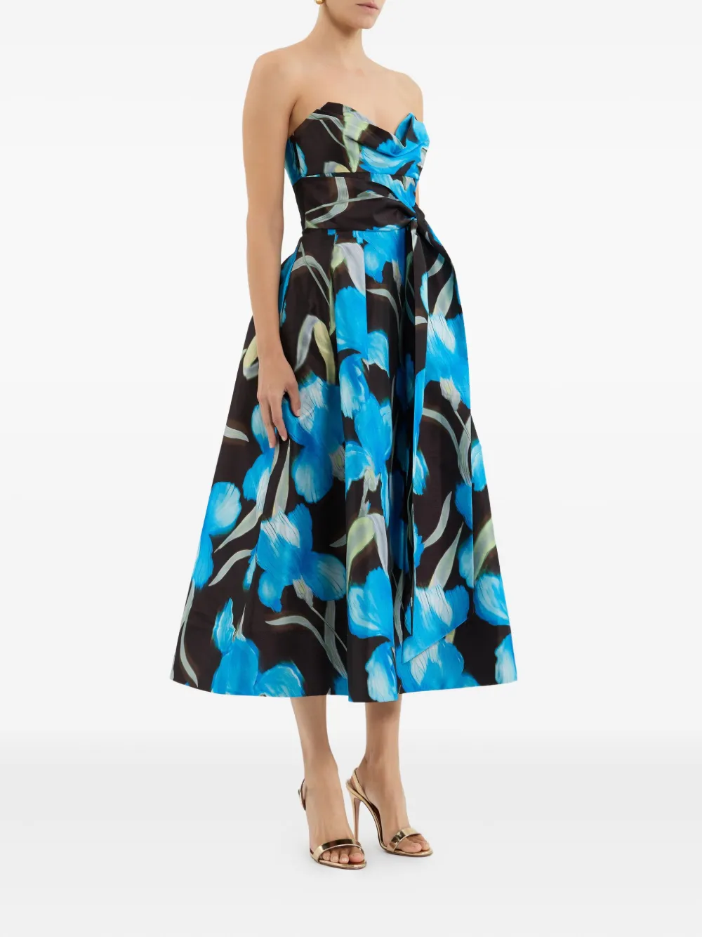 Rebecca Vallance floral-print strapless dress Blauw