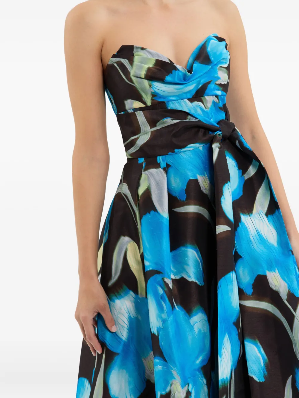 Rebecca Vallance floral-print strapless dress Blauw