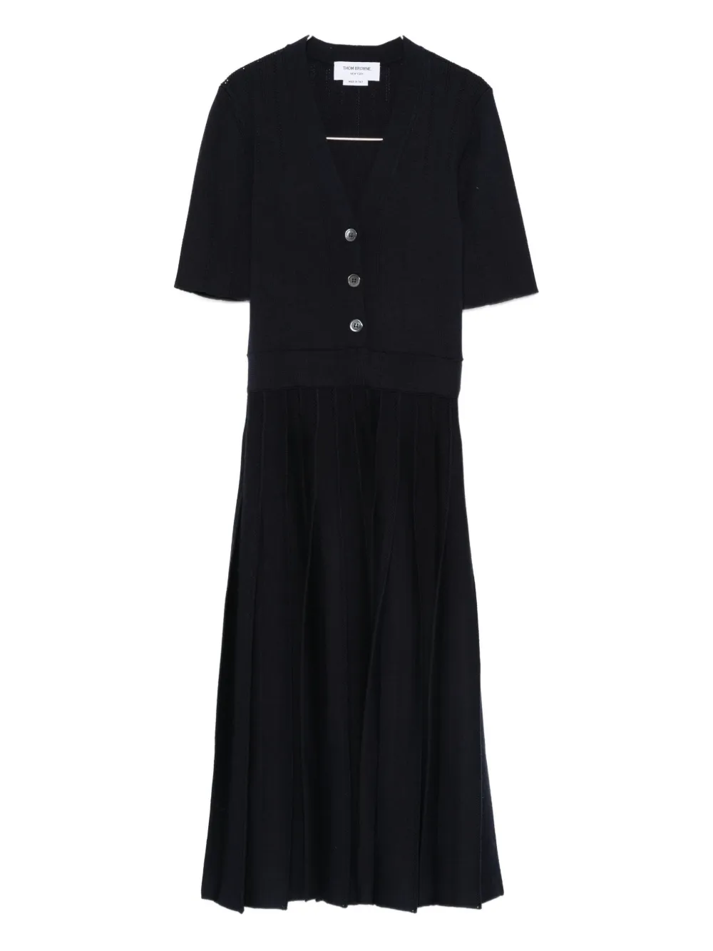 Thom Browne Button-pleated Maxi Dress In Blue