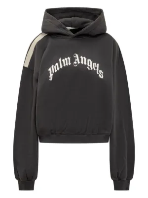パーカー・フーディ Palm Angels Cropped Black Hoodie With Contemporary Details Palm Angels Black Cropped Hoodie Palm Angels