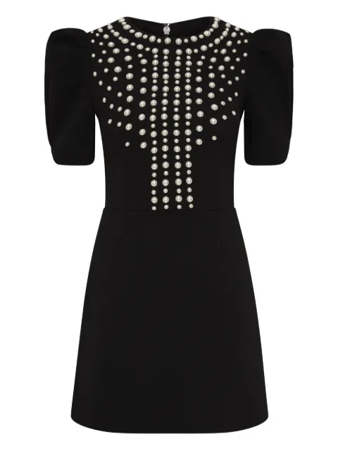 Rebecca Vallance vestido corto con detalle de perlas y mangas farol