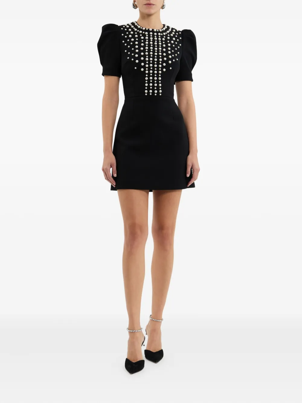 Rebecca Vallance puff-sleeve pearl-embellished mini dress Zwart