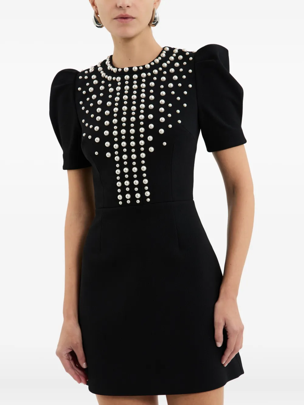 Rebecca Vallance puff-sleeve pearl-embellished mini dress Zwart