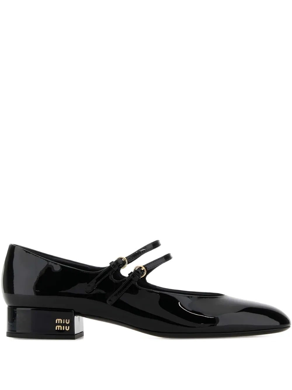 Miu 30mm lakleren pumps met dubbele bandjes Zwart