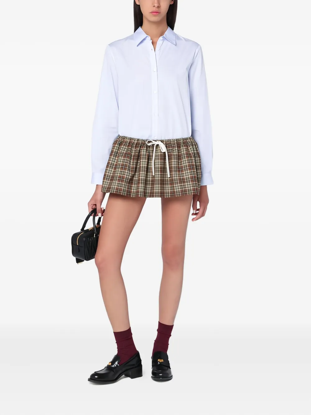 Miu Miu Geruite mini-rok - Bruin