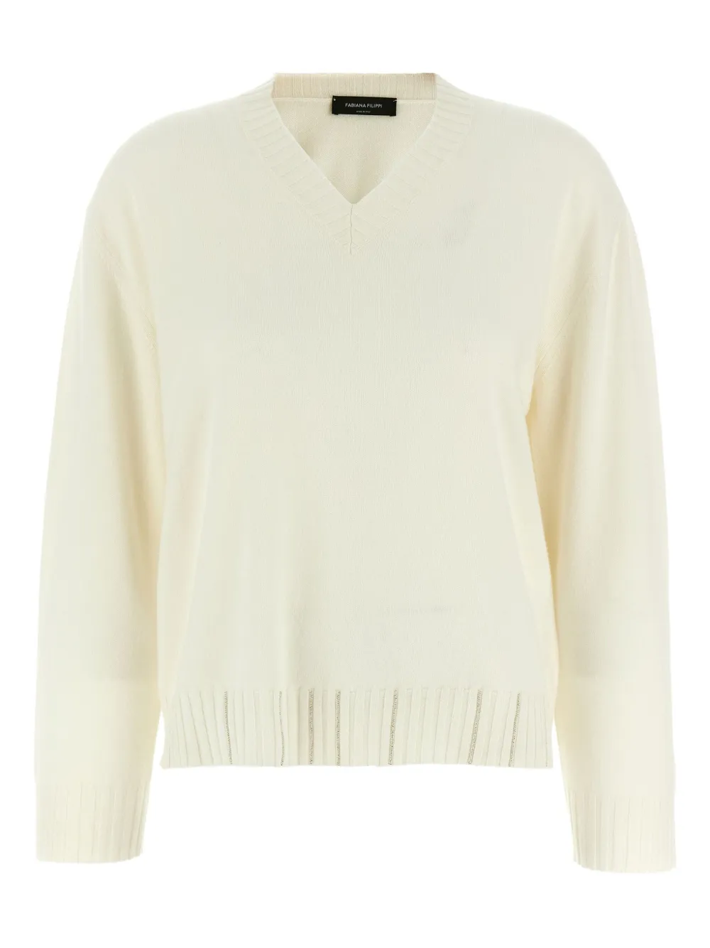 Fabiana Filippi jewel-detail V-neck sweater Beige