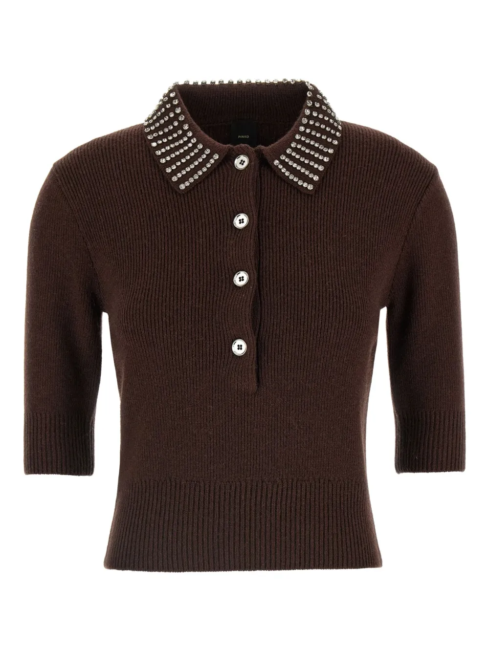 PINKO rhinestone-collar short-sleeved top Bruin