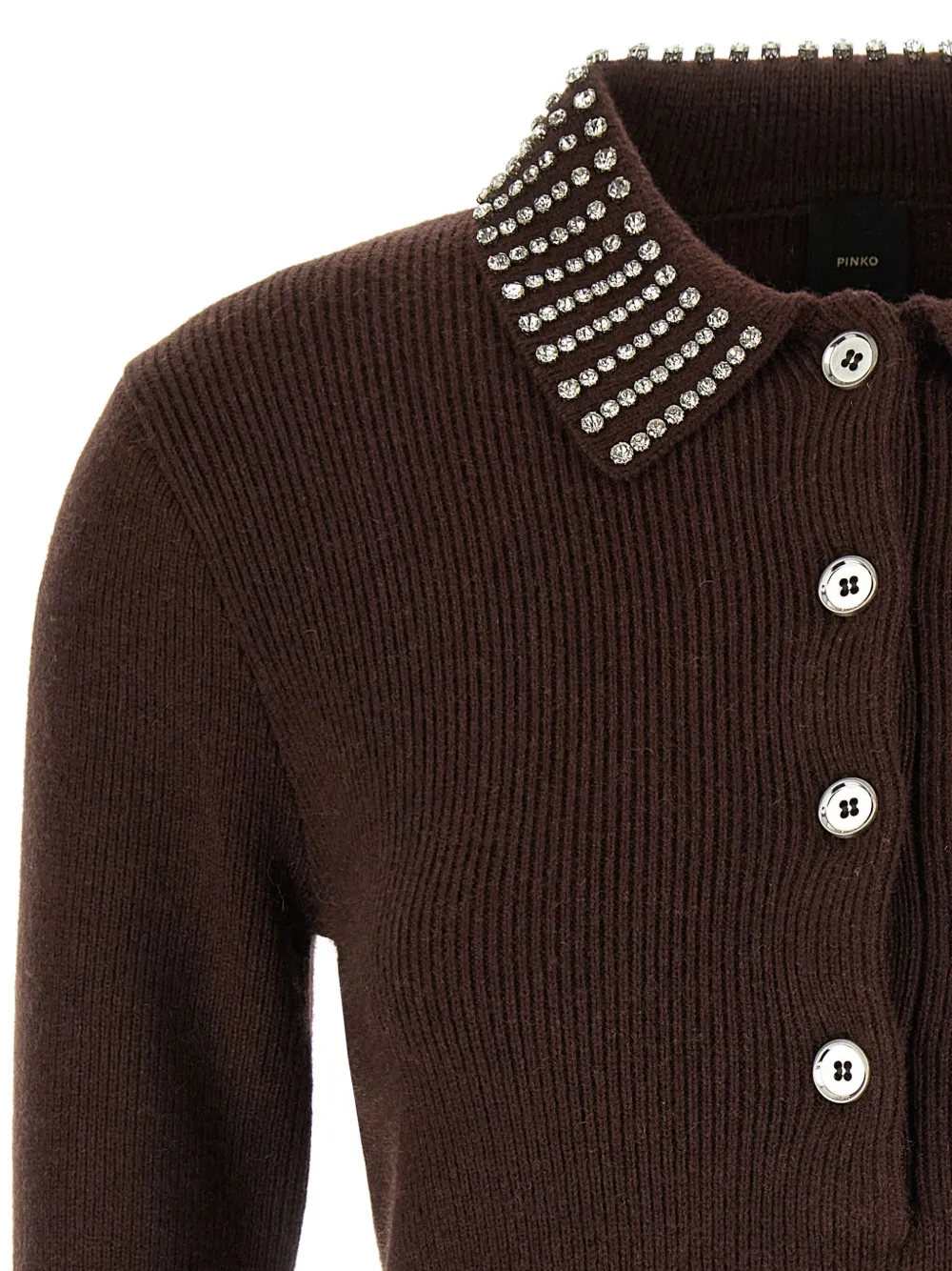 PINKO rhinestone-collar short-sleeved top Bruin
