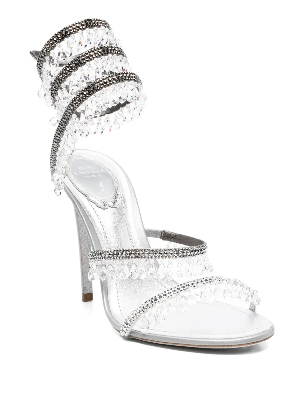 René Caovilla 105mm crystal-embellished spiral sandals Silver