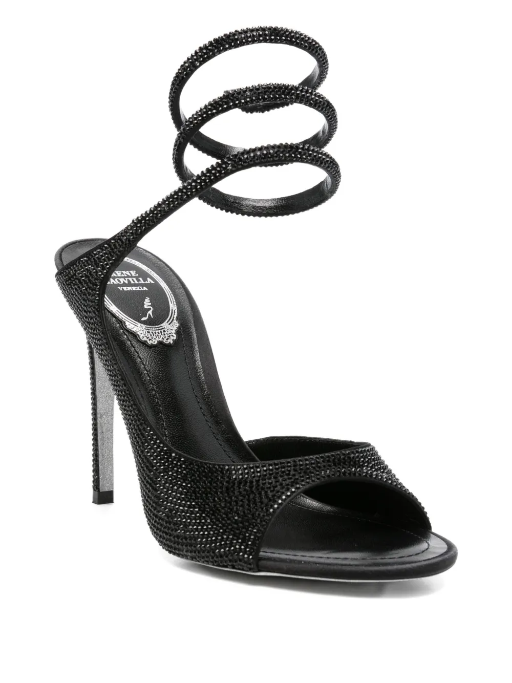 René Caovilla 105mm crystal-embellished spiral-wrap sandals Black