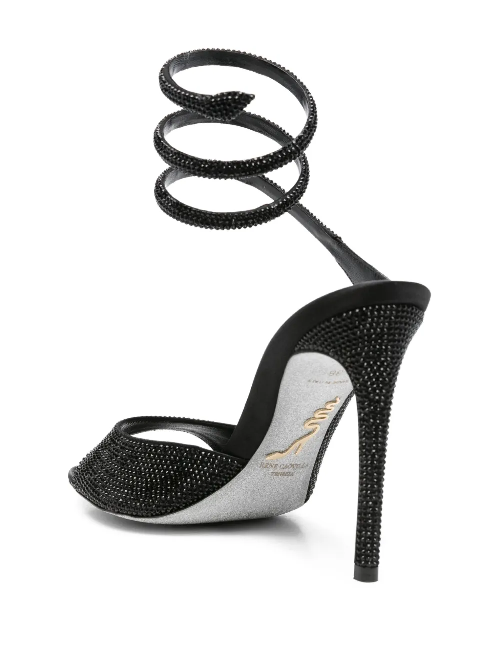René Caovilla 105mm crystal-embellished spiral-wrap sandals Black