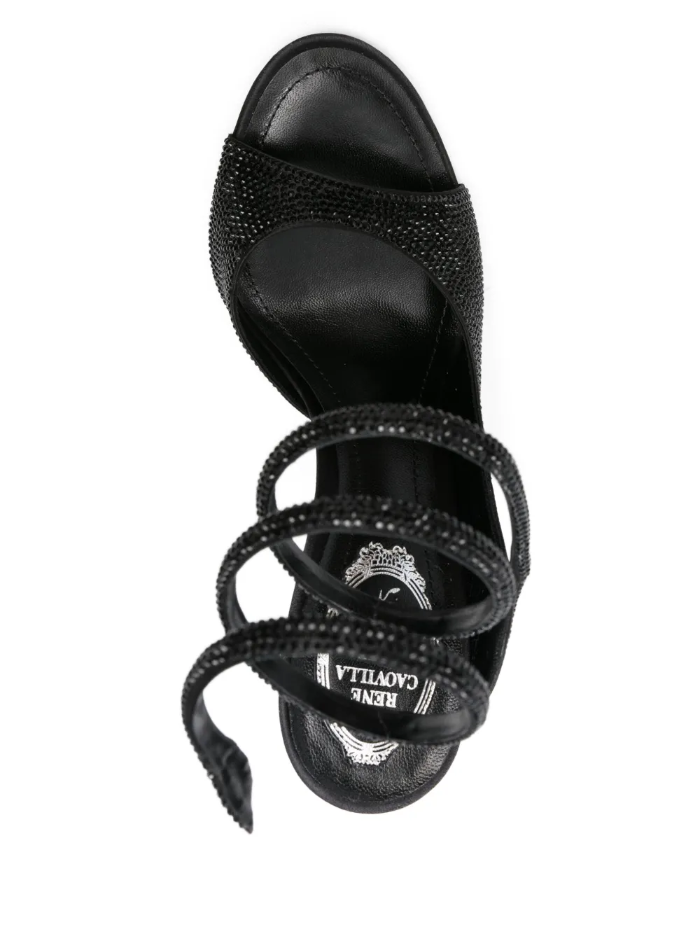 René Caovilla 105mm crystal-embellished spiral-wrap sandals Black