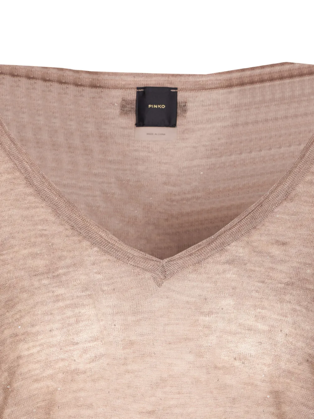 PINKO micro-paillette V-neck sweater Beige