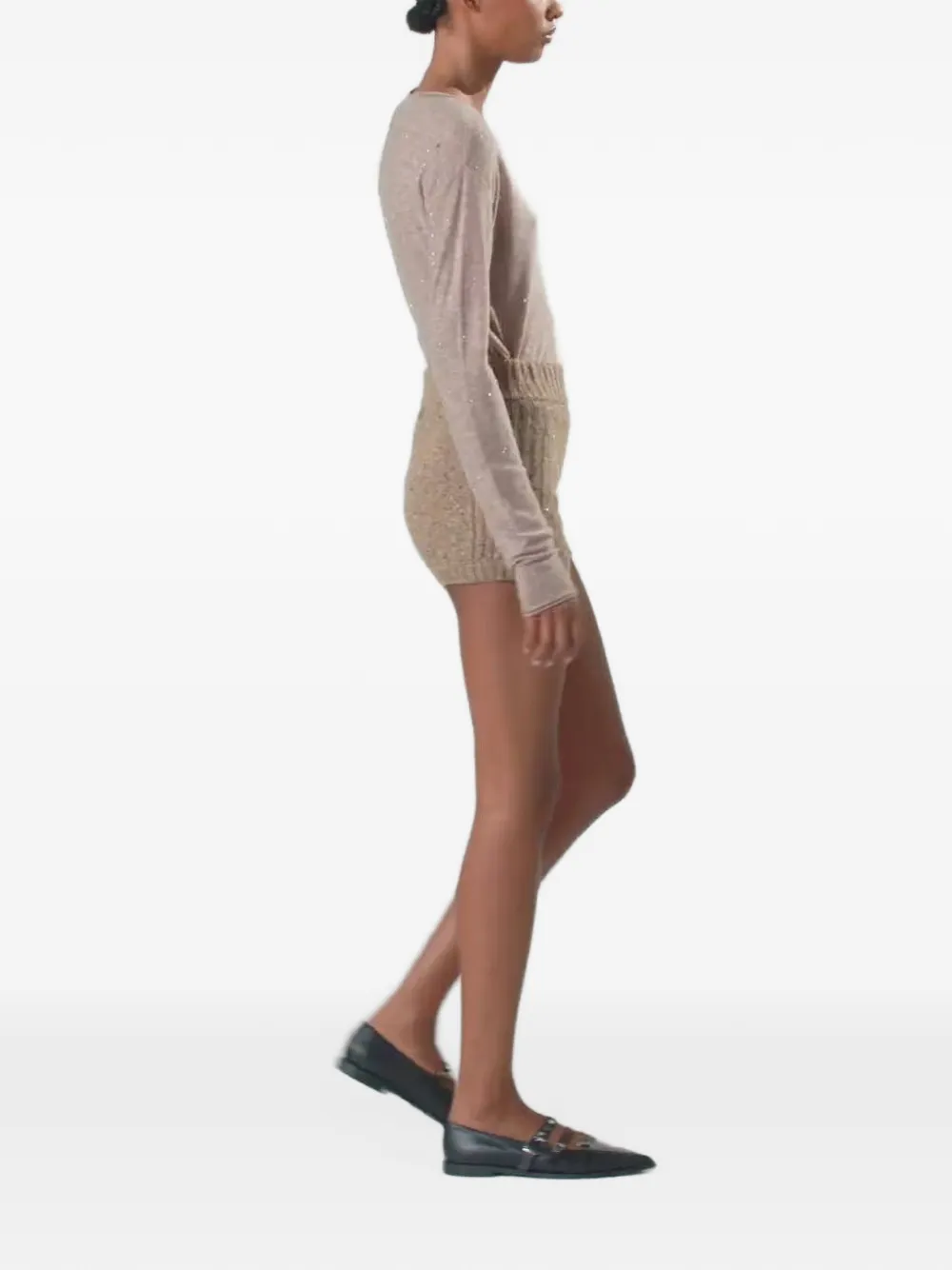 PINKO Trui met V-hals en micropailletten Beige