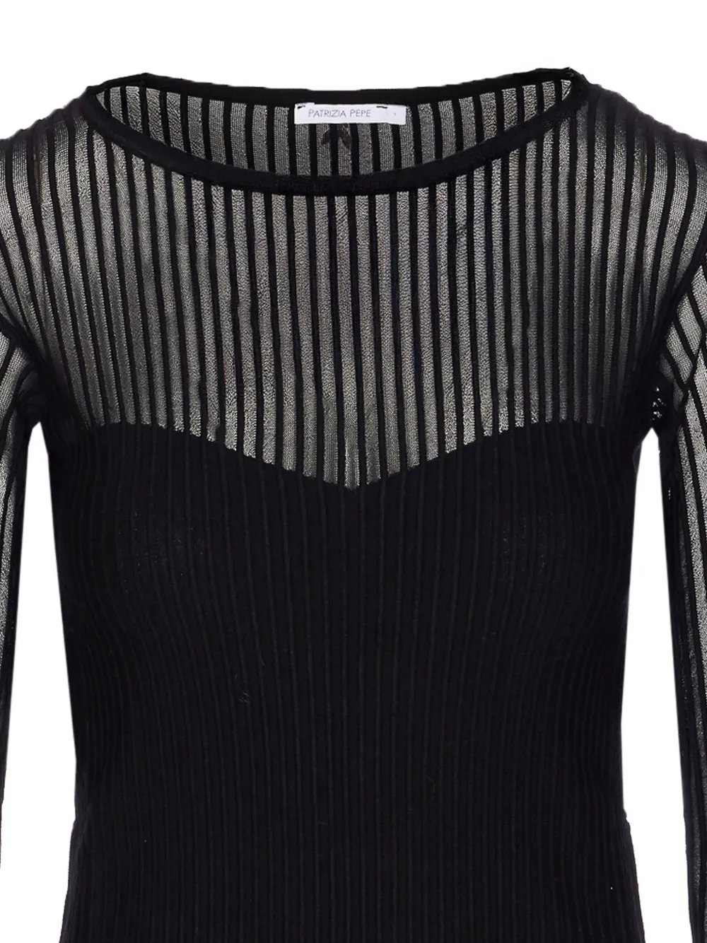 Patrizia Pepe ribbed transparent-panel T-shirt Zwart