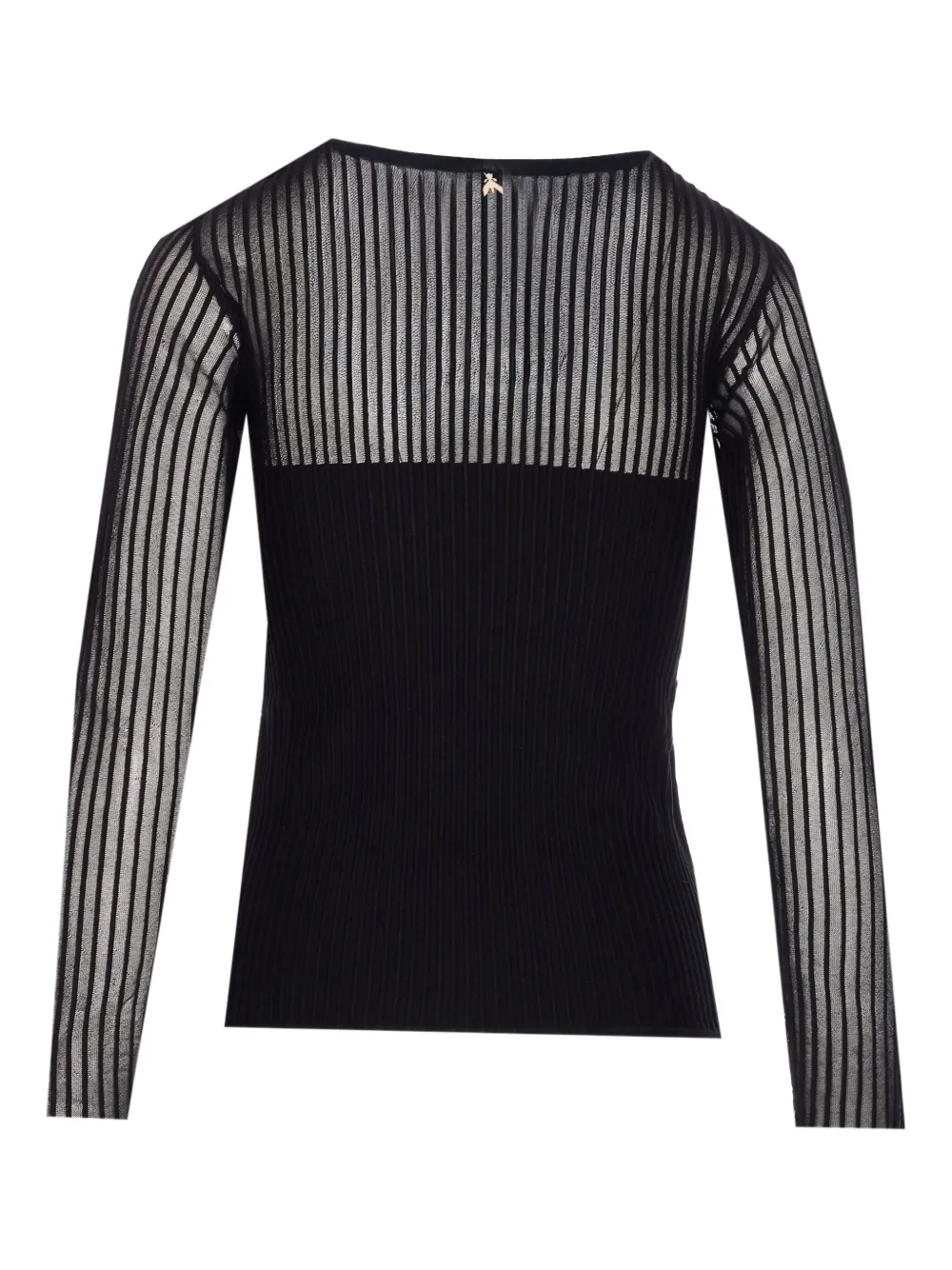 Patrizia Pepe ribbed transparent-panel T-shirt Zwart