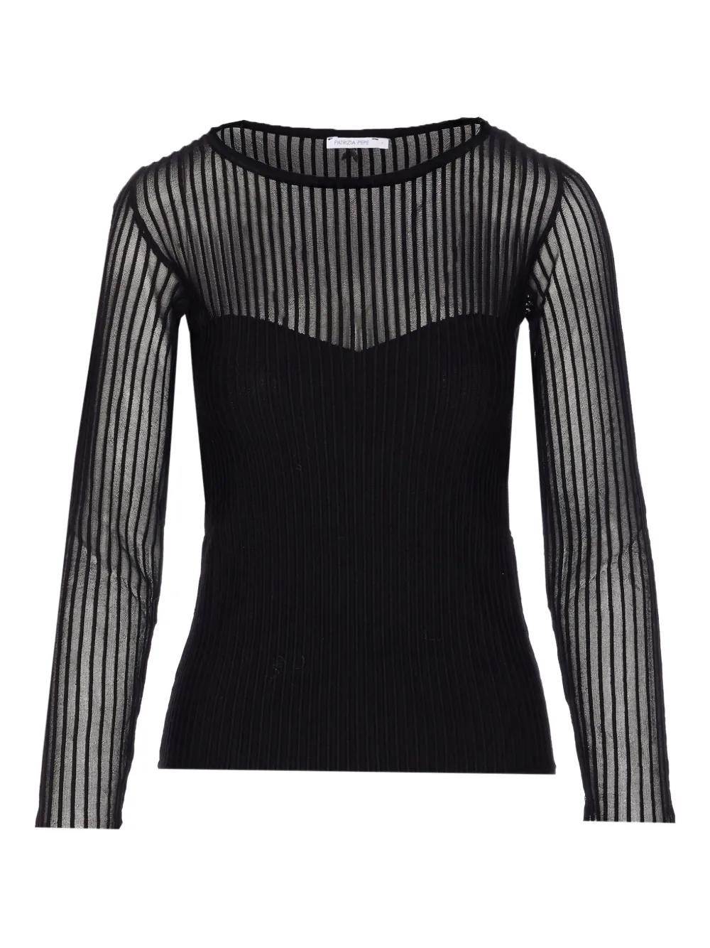 Patrizia Pepe ribbed transparent-panel T-shirt - ブラック Patrizia Pepe ribbed transparent-panel T-shirt - ブラック