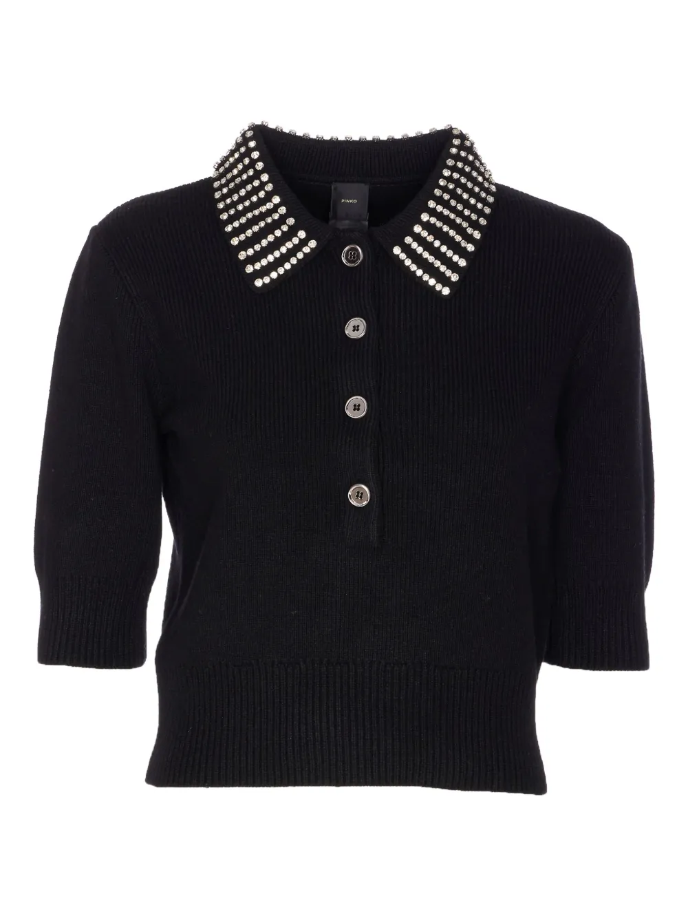 PINKO crystal-collar half-zip cropped sweater Zwart