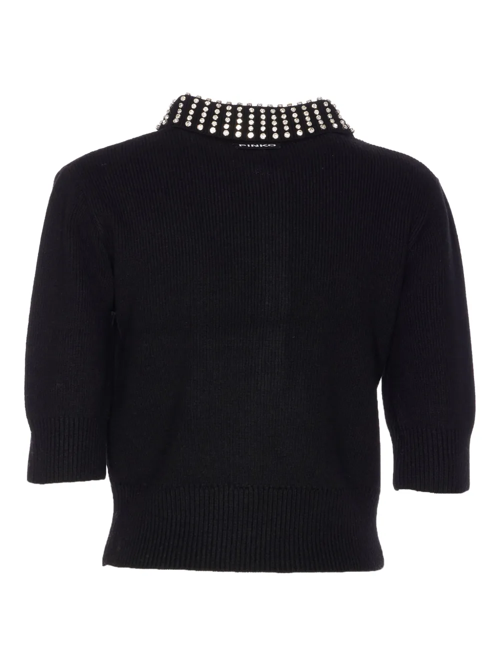 PINKO crystal-collar half-zip cropped sweater Zwart