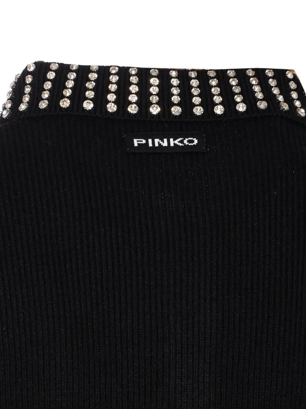 PINKO crystal-collar half-zip cropped sweater Zwart