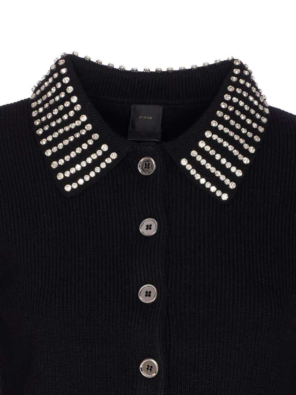 PINKO crystal-collar half-zip cropped sweater Zwart