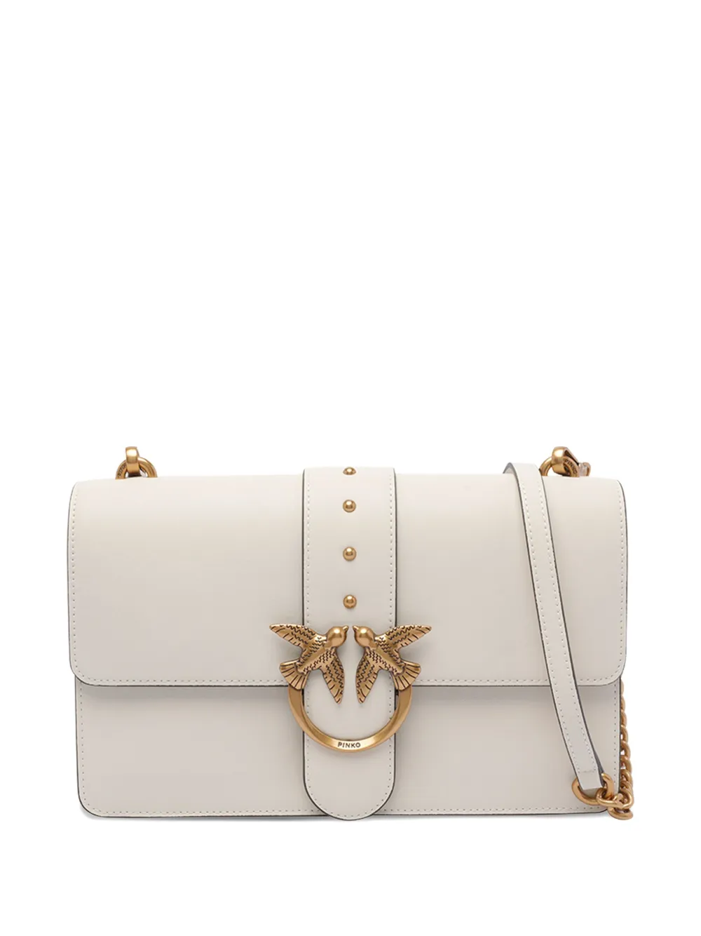 PINKO Classic Love One Simply bird-embellished studded shoulder bag Wit