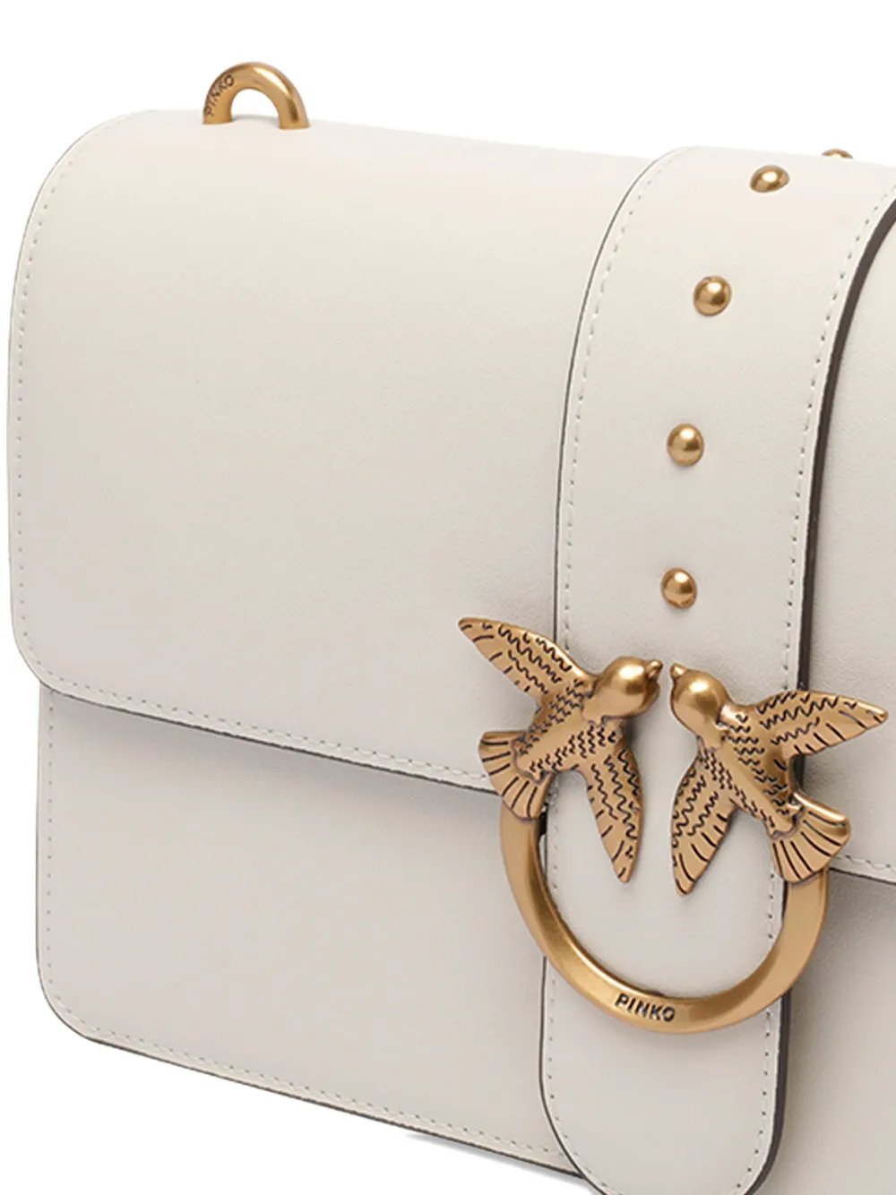 PINKO Classic Love One Simply bird-embellished studded shoulder bag Wit