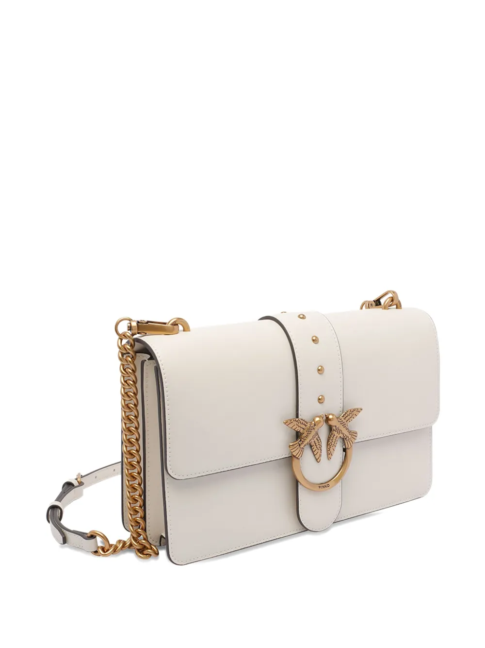PINKO Classic Love One Simply bird-embellished studded shoulder bag Wit