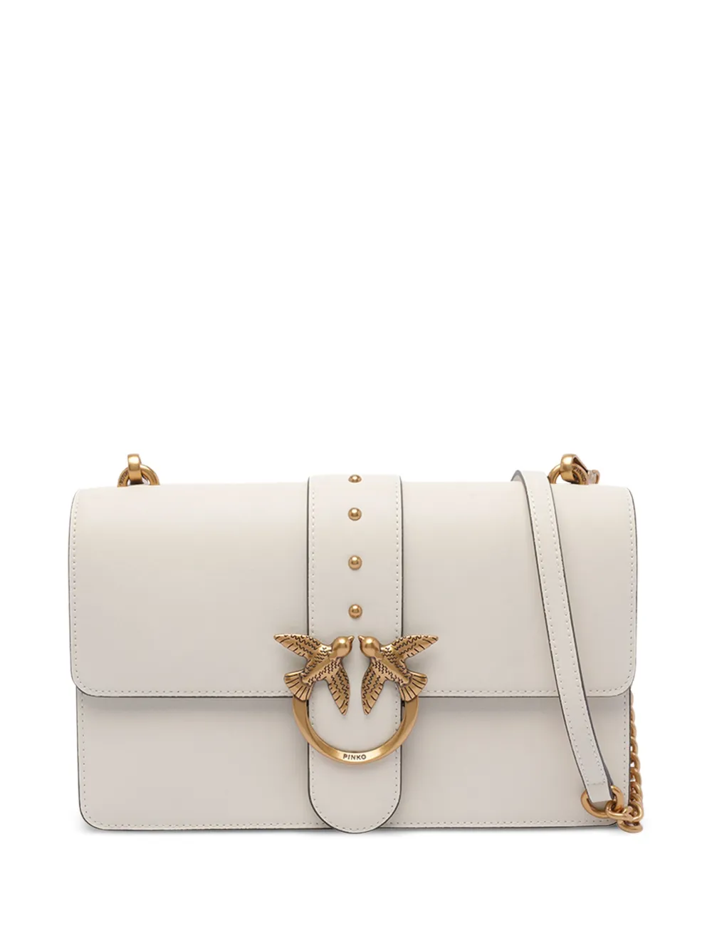 PINKO Classic Love One Simply bird-embellished studded shoulder bag Wit