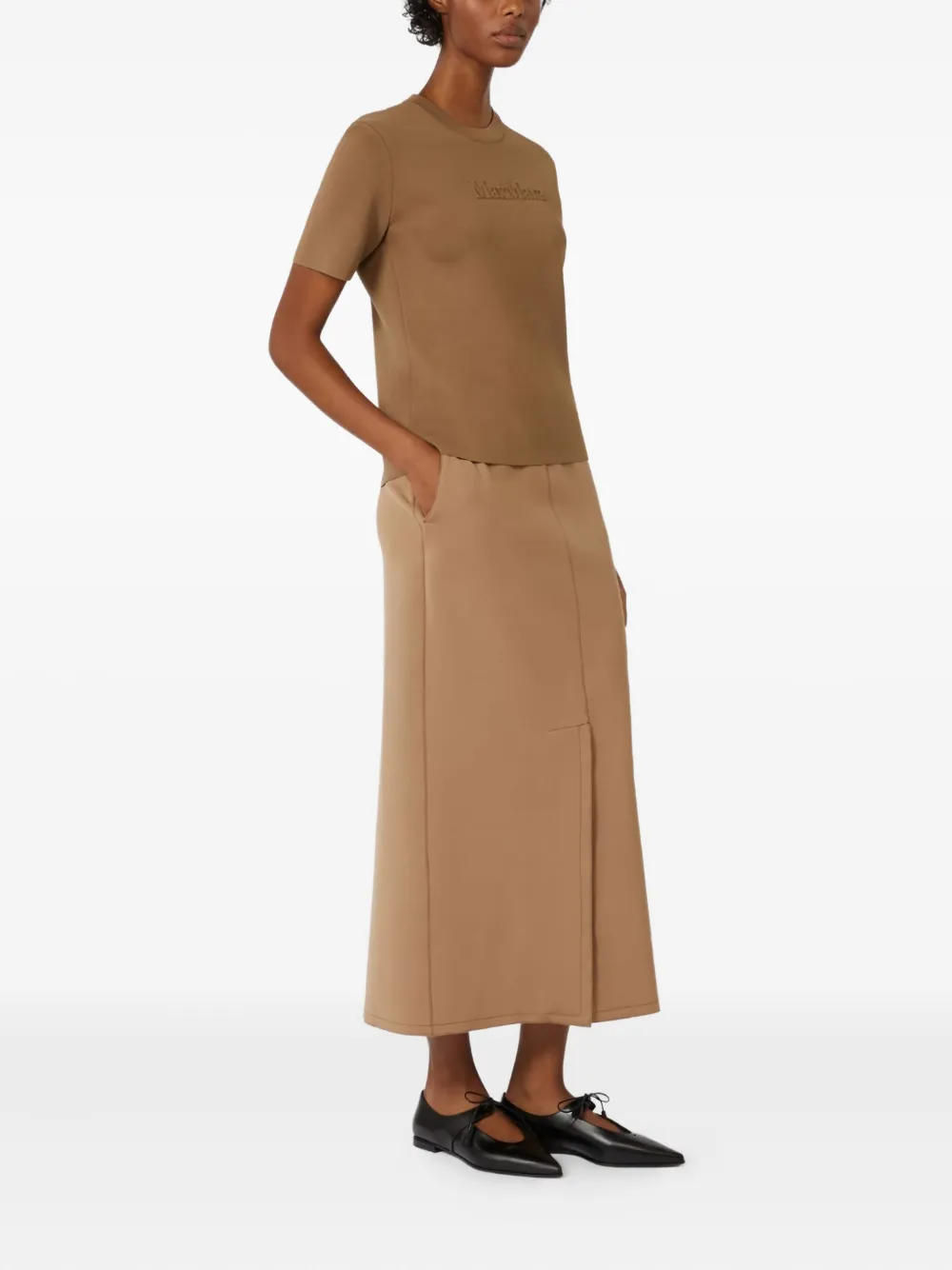 Max Mara Adelio Embossed-logo Short-sleeve T-shirt In Brown