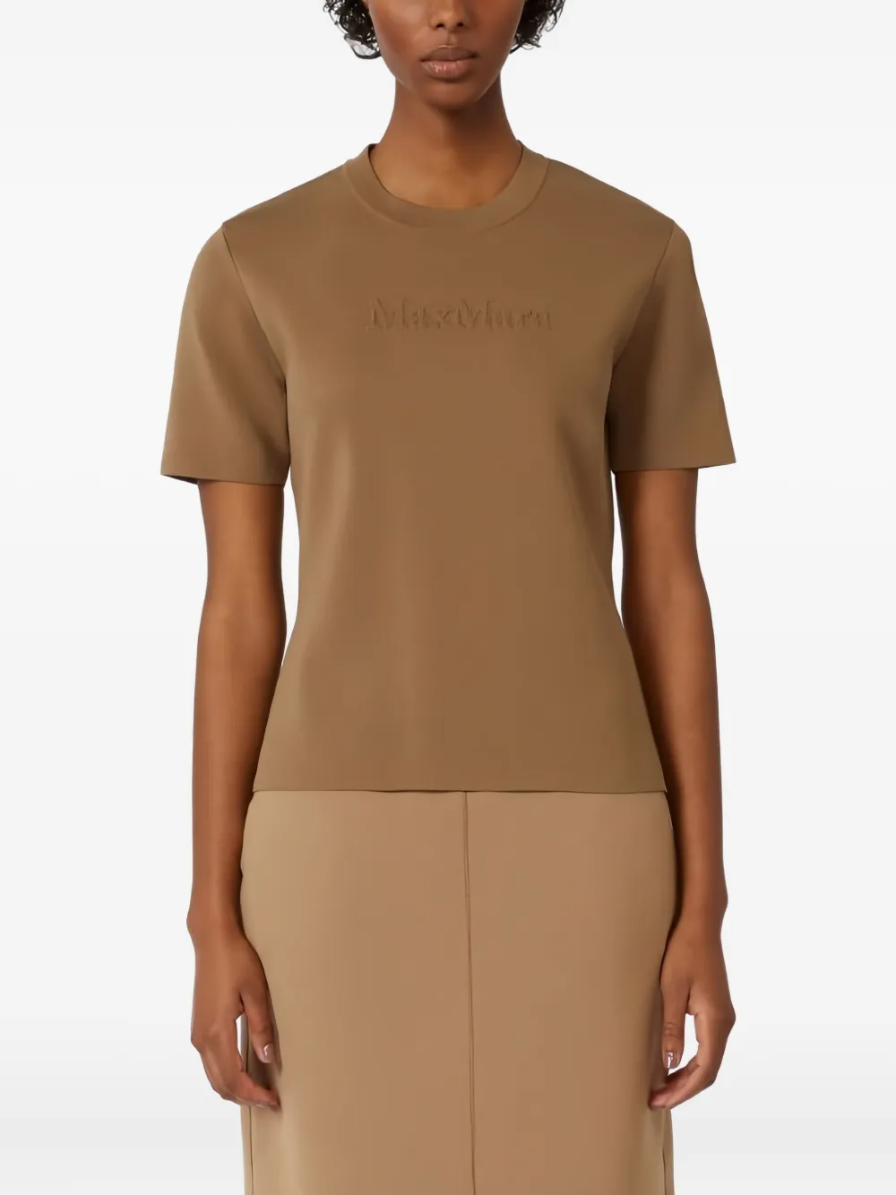 Max Mara Adelio Embossed-logo Short-sleeve T-shirt In Brown