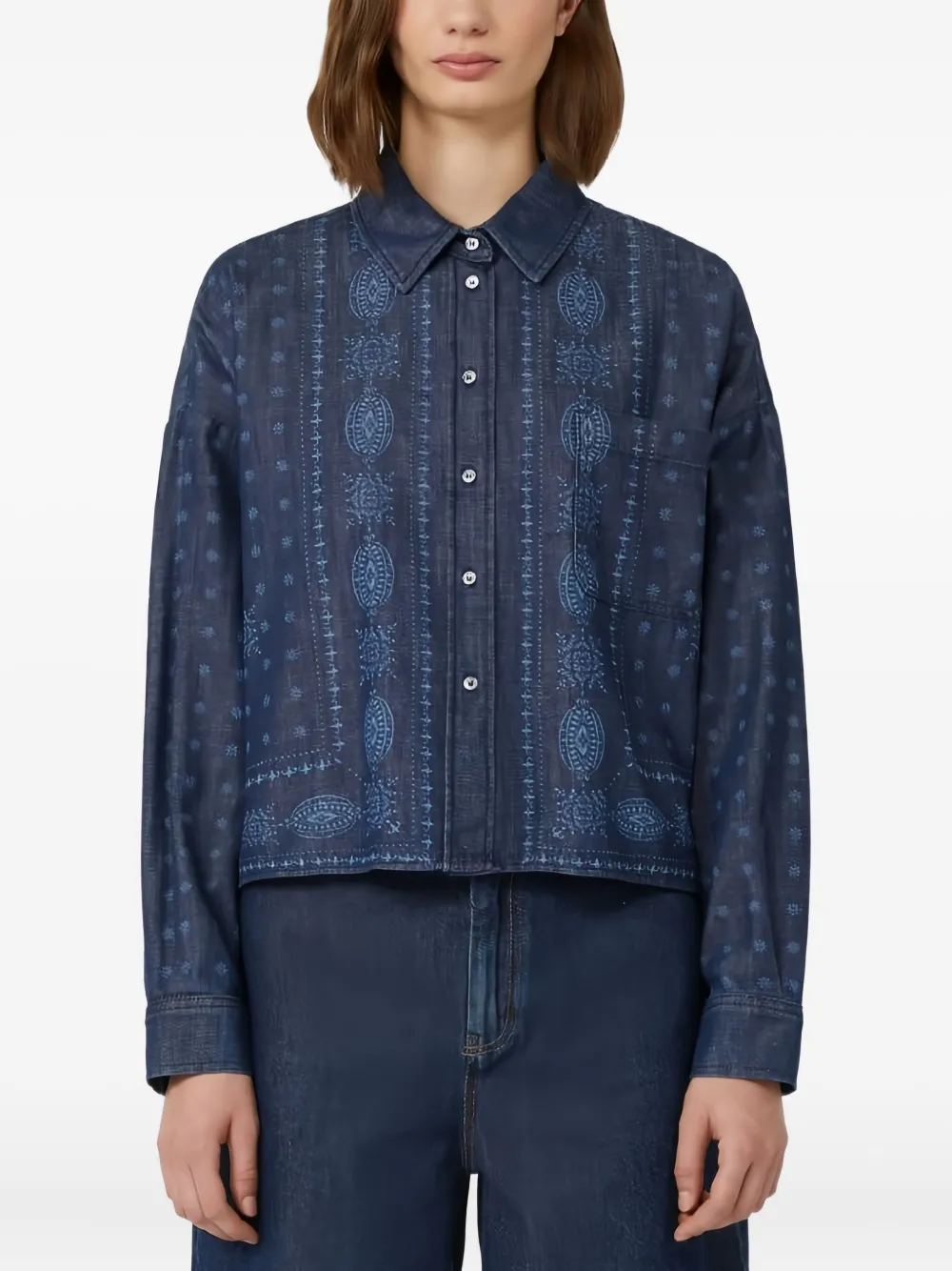 Weekend Max Mara Laser-cut Denim Shirt In Blue