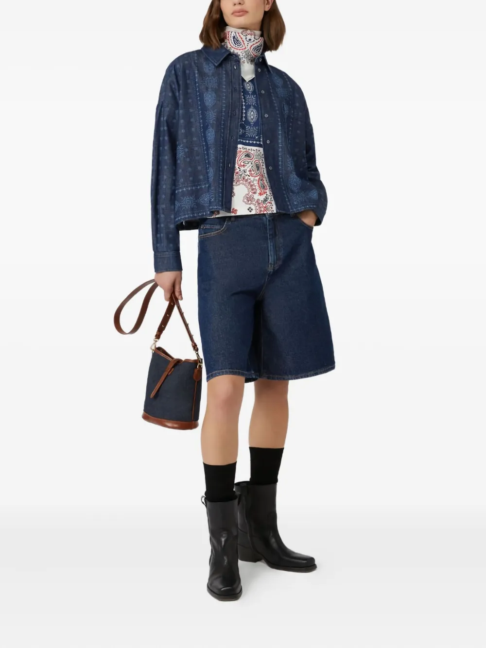 Weekend Max Mara Laser-cut Denim Shirt In Blue