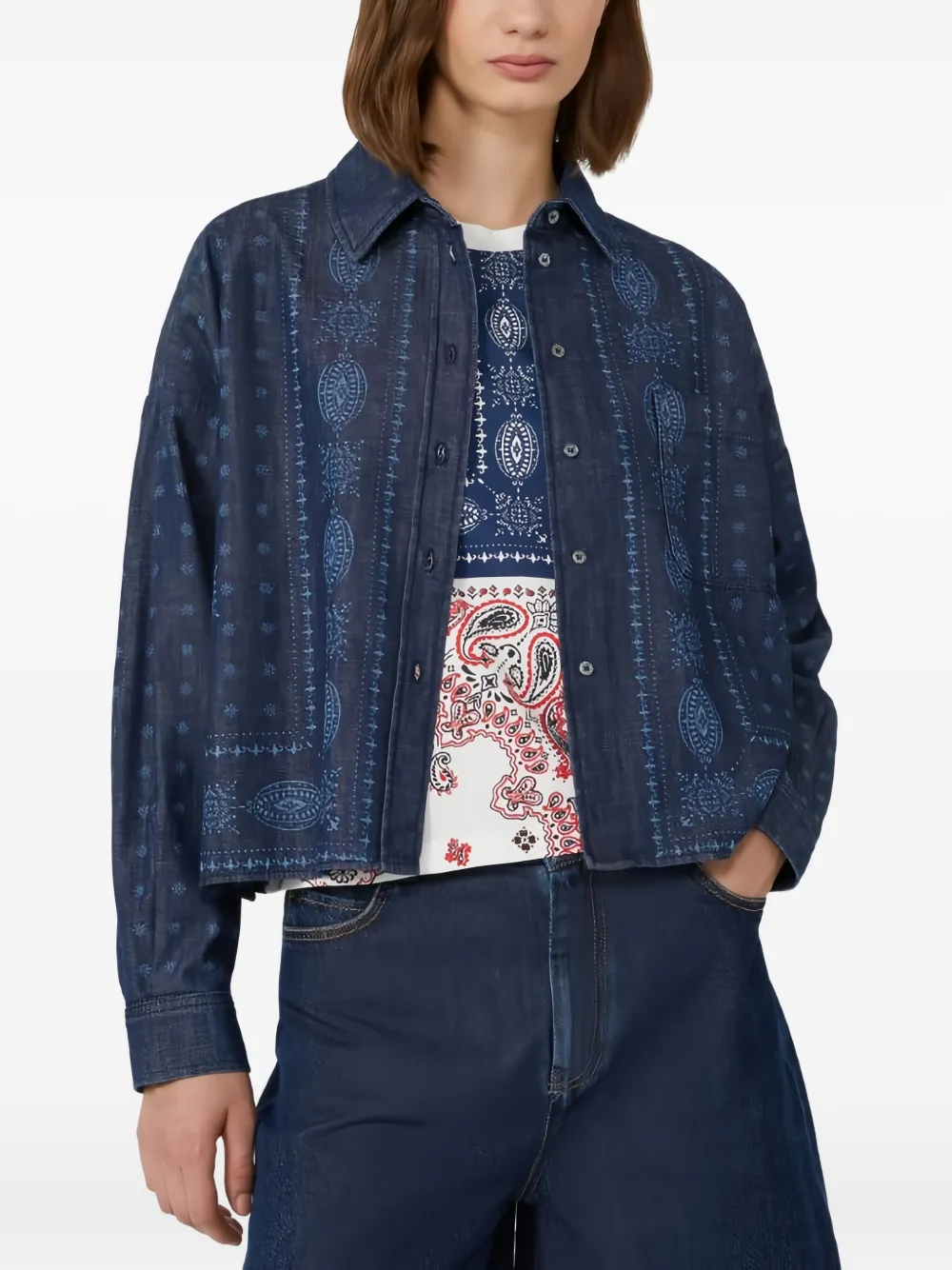 Weekend Max Mara Laser-cut Denim Shirt In Blue