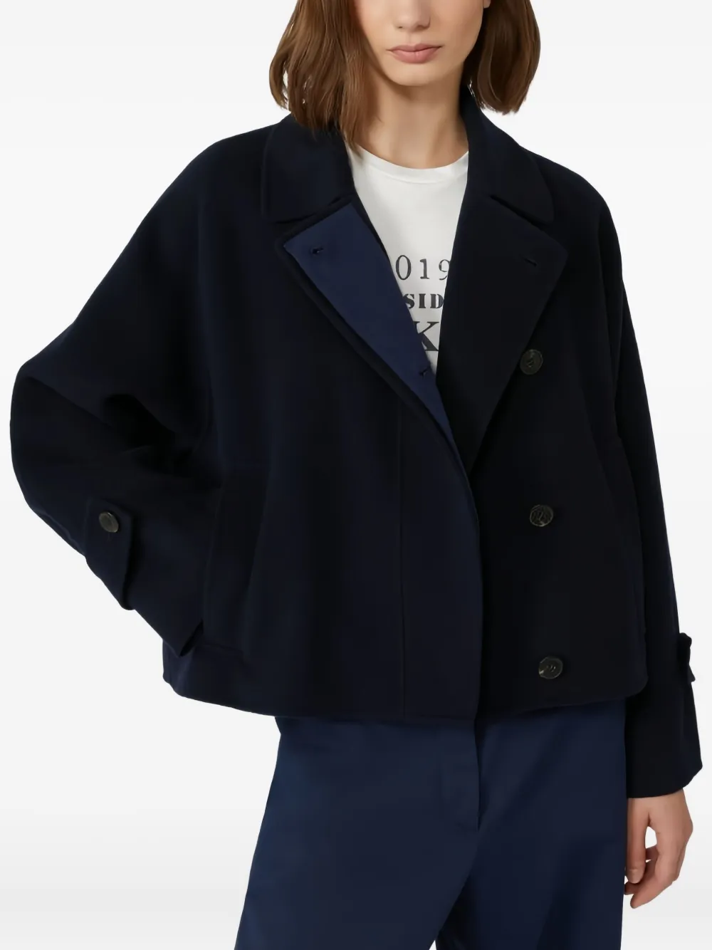 Weekend Max Mara Wool Broadcloth Cropped Coat In Blue