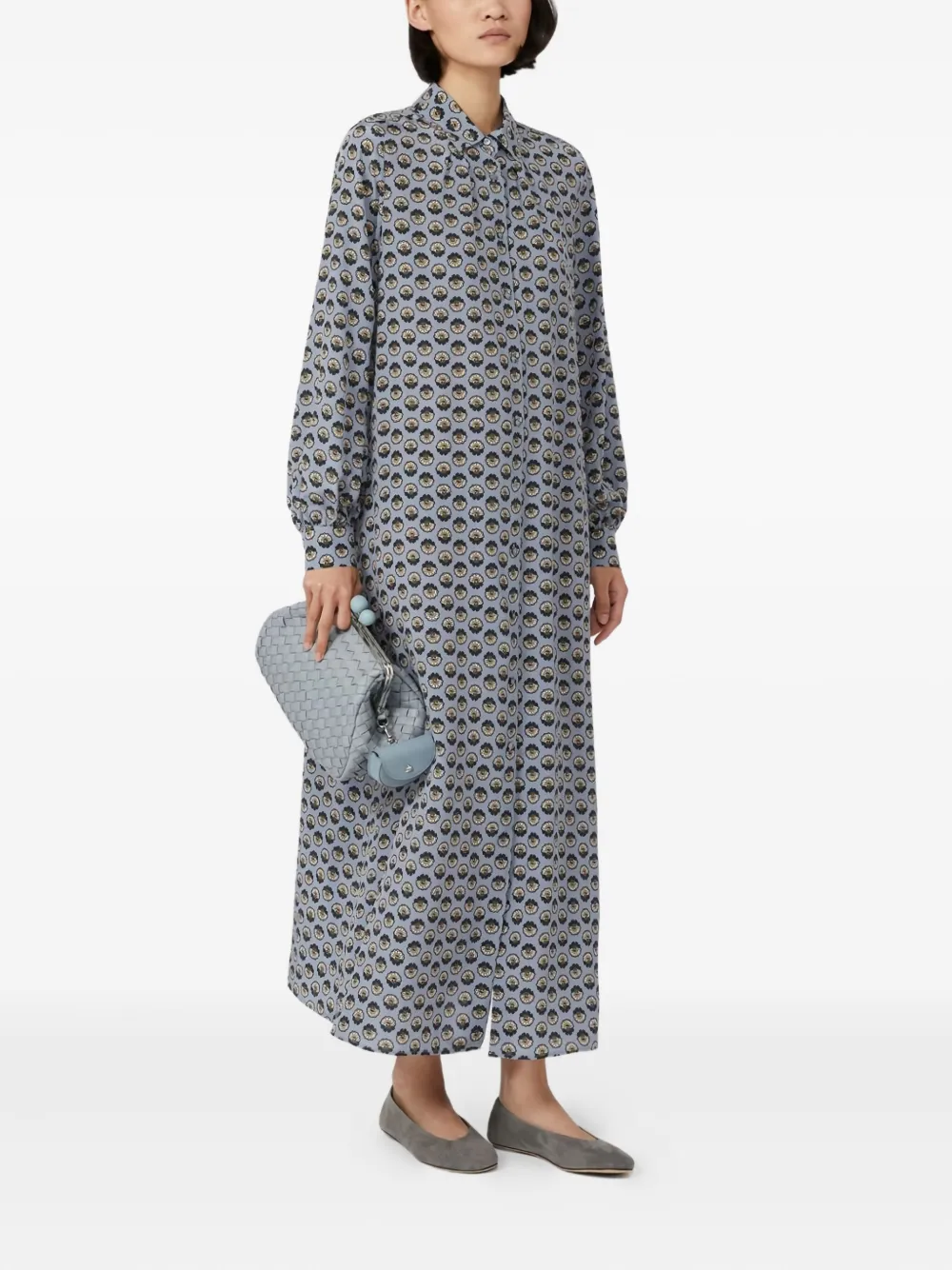 Weekend Max Mara Printed Silk Maxi Shirt Dress In Gray