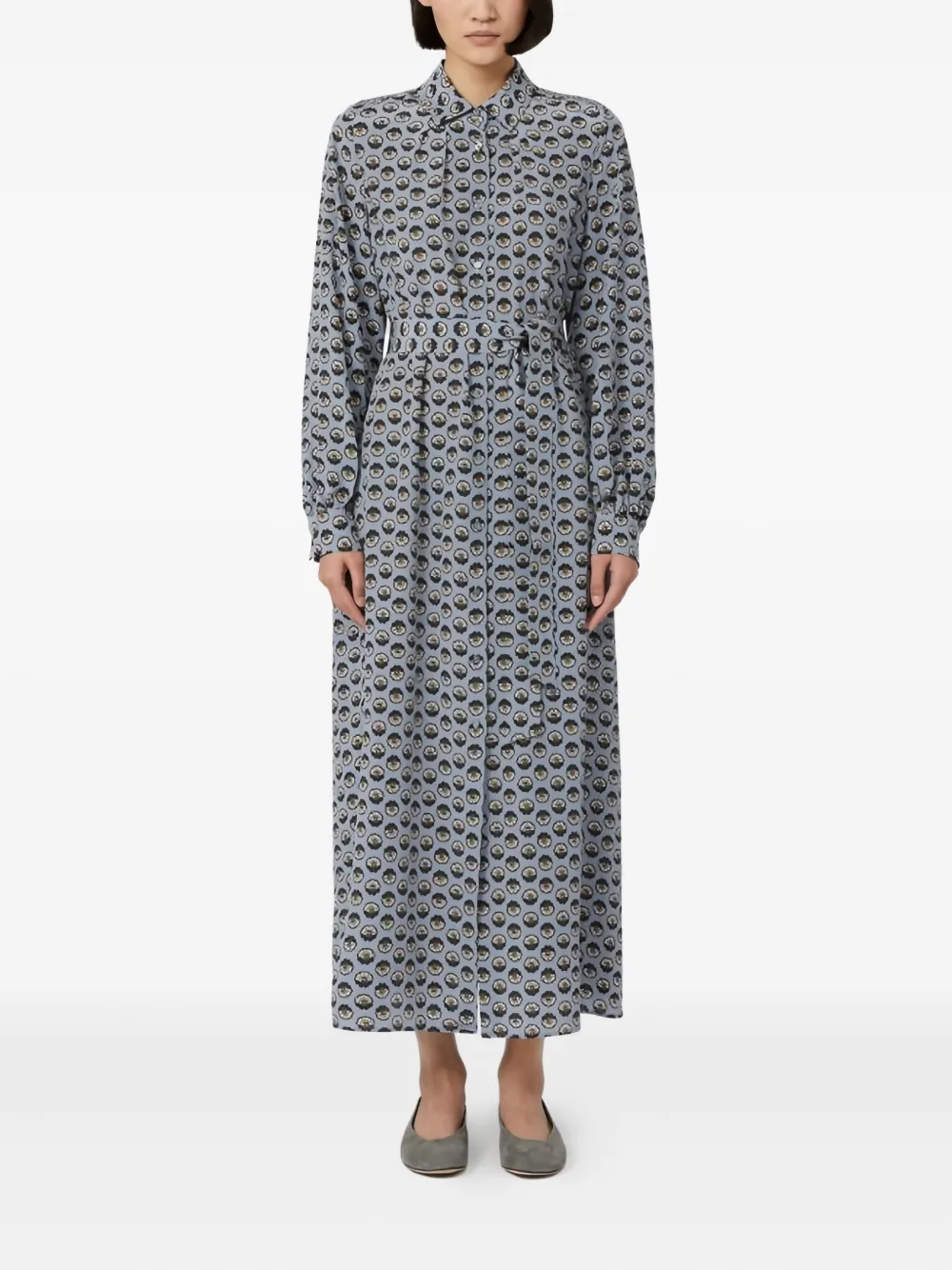 Weekend Max Mara Printed Silk Maxi Shirt Dress In Gray