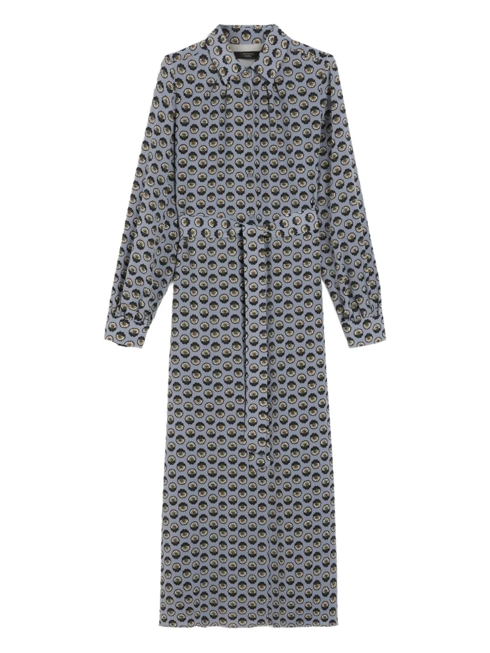 Weekend Max Mara Printed Silk Maxi Shirt Dress In Gray