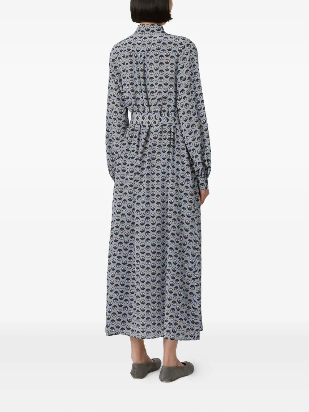 Weekend Max Mara Printed Silk Maxi Shirt Dress In Gray