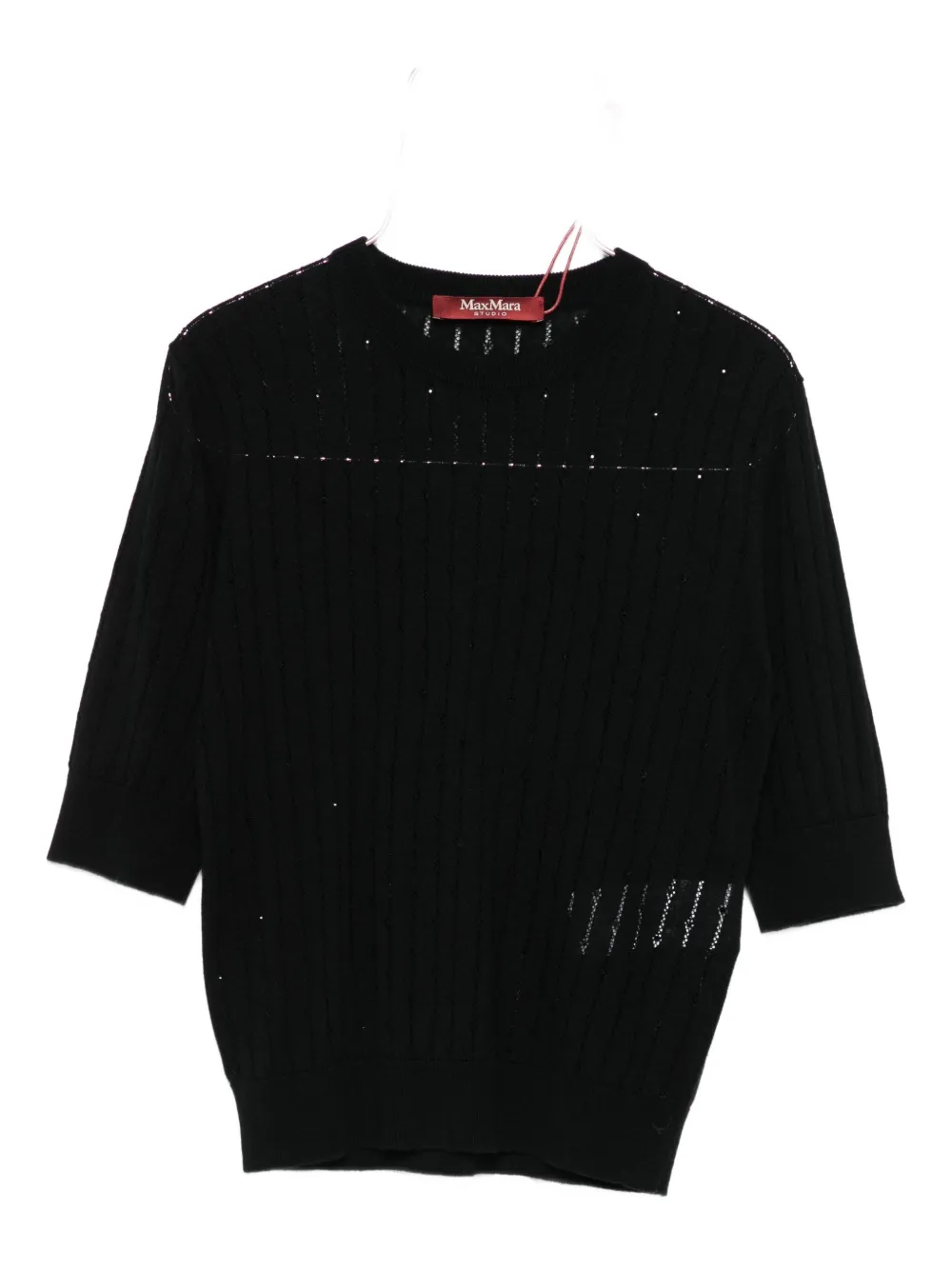 Max Mara Crewneck Metallic Thread Knitwear Sheer Short Sleeves In Black