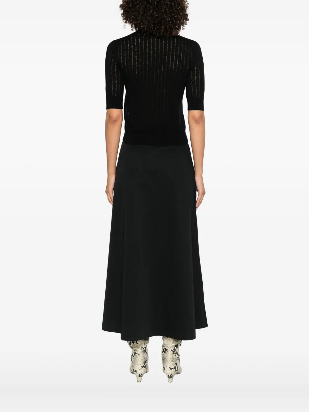 Max Mara Crewneck Metallic Thread Knitwear Sheer Short Sleeves In Black