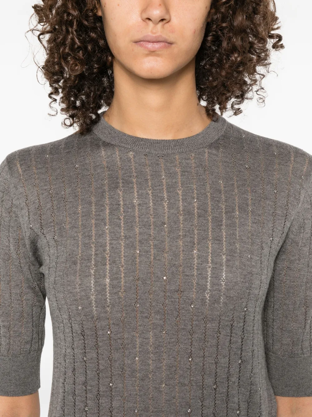 Max Mara Geribbelde trui met verfraaiing Grijs