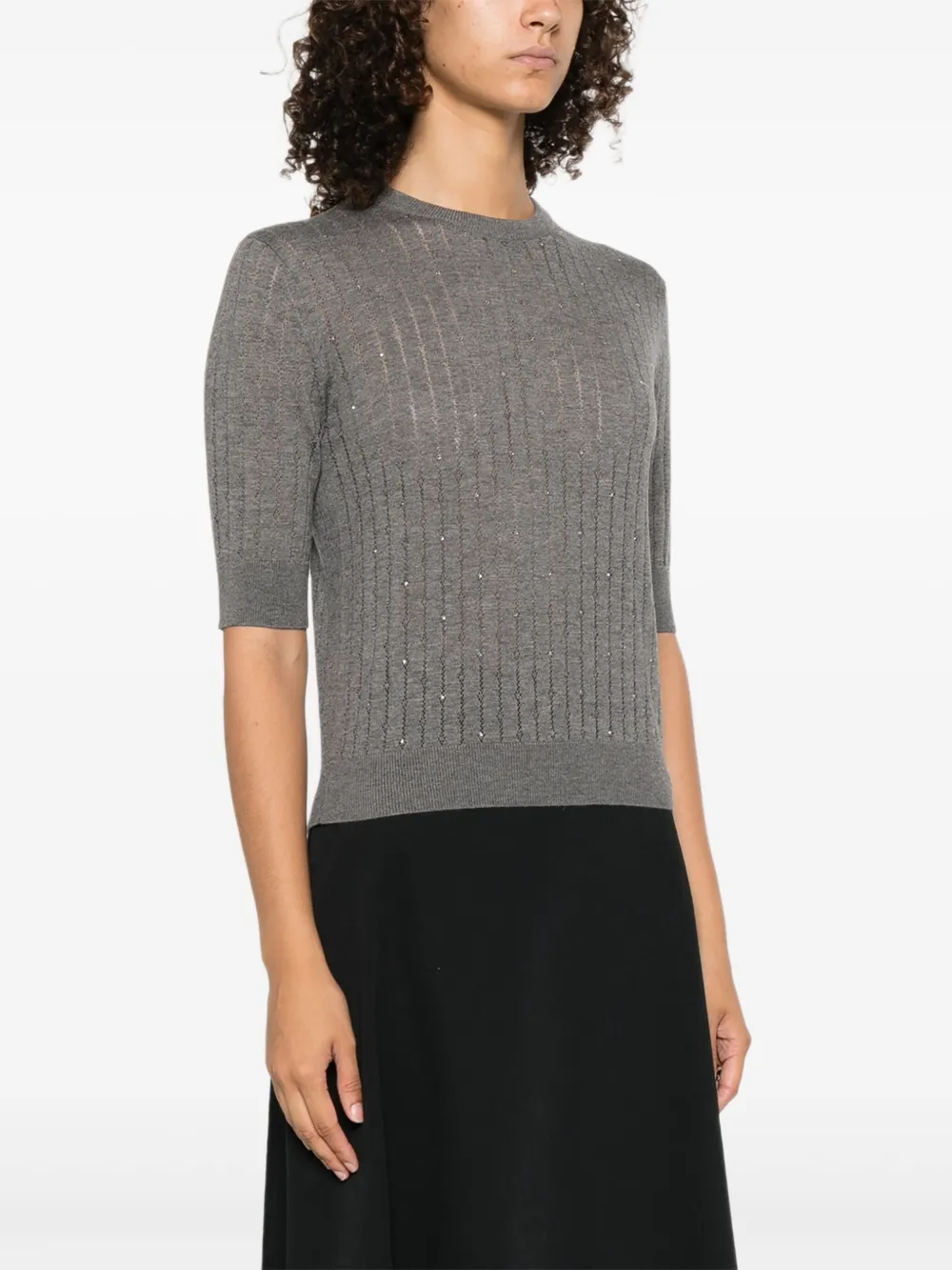 Max Mara Geribbelde trui met verfraaiing Grijs