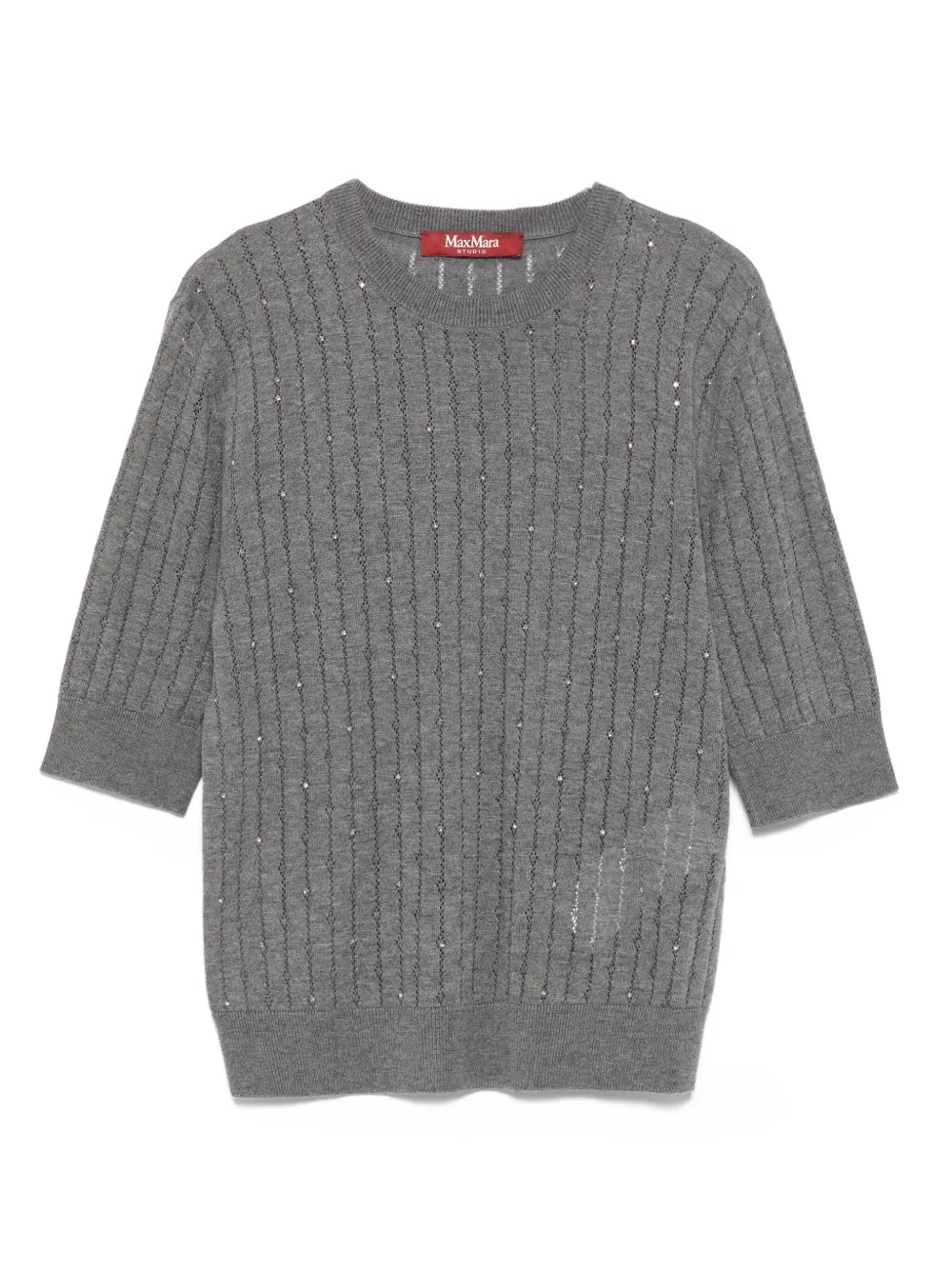 Max Mara Crewneck Sequin Embellished Short Sleeve Sweater In Gray